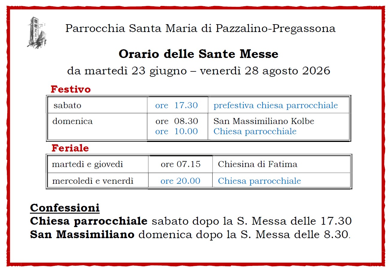 Locandina orario estivo 2026 2026